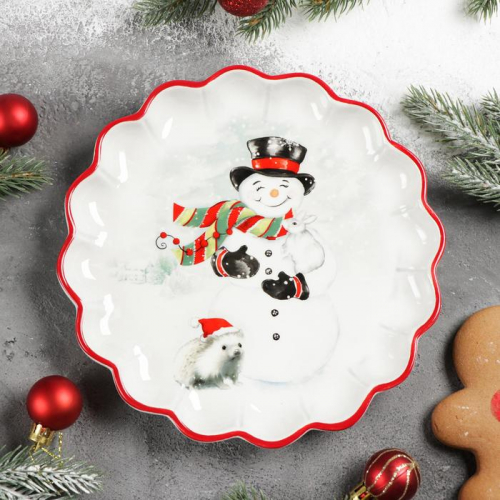 Блюдо сервировочное Доляна «Снеговик со зверятами», 20×20×2,5 см