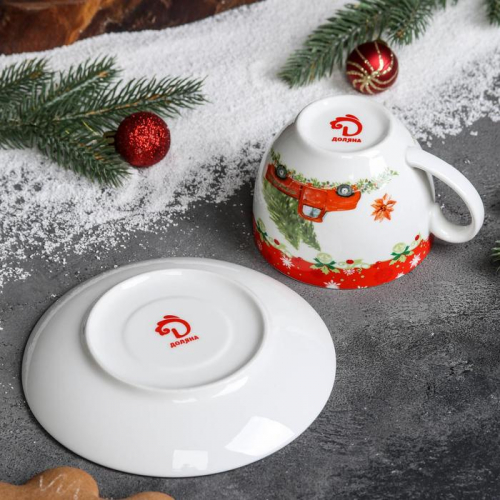 Чайная пара Доляна «Новогоднее волшебство», чашка 280 мл, блюдце 15 см