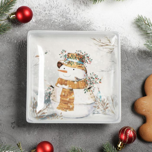 Блюдо сервировочное Доляна «Рождественский снеговик», 15×15 см