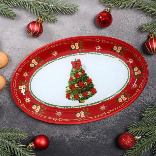 Блюдо овальное Доляна «Новогодняя ель», 24,5×15×2 см
