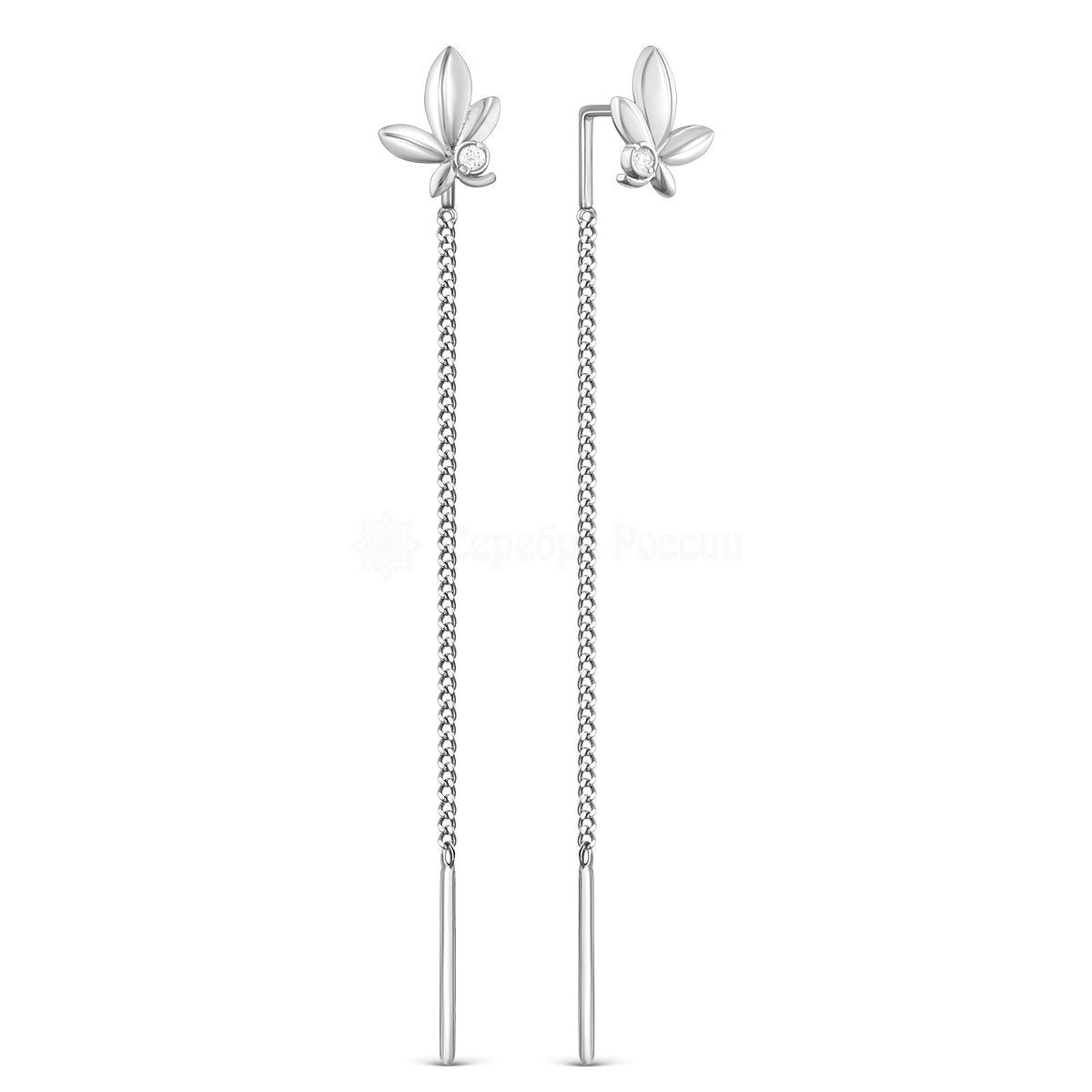 Серьги-продёвки из серебра с фианитами родированные 925 пробы с-0005р200