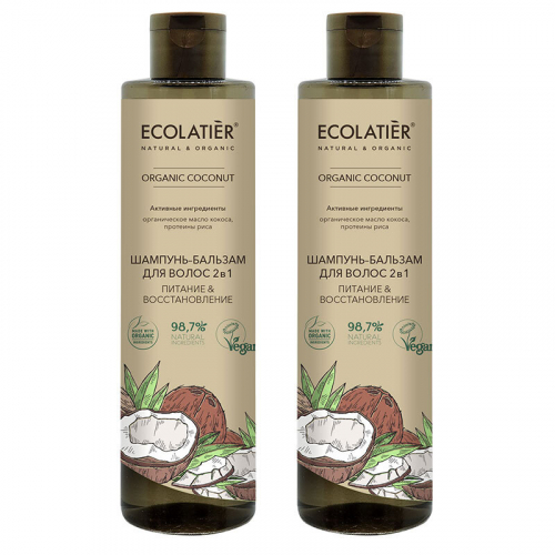 ECL GREEN Coconut Oil/4853/ Шампунь-бальзам для волос 2 в 1, 350 мл