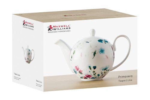 Чайник заварочный, 1 л, фарфор P, белый, Акварельные цветы, Primavera, 56990