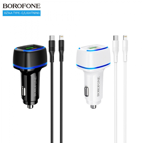 Автомобильная зарядка Borofone BZ14A 3A QC3.0, Type-C/Lightning. city ...
