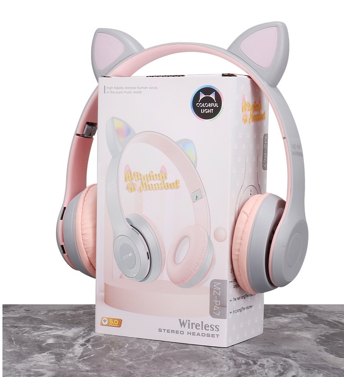 399р. 550р. Беспроводные наушники P47 с милыми кошачьими ушками, Bluetooth