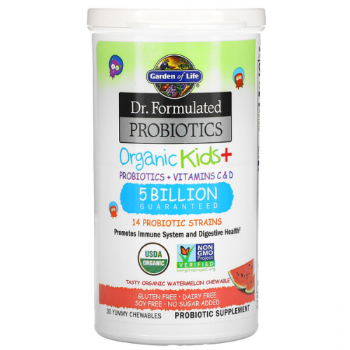 Garden of Life, Dr Formulated Probiotics, Organic Kids+, органические пробиотики для детей, 30 вкусных жевательных таблеток (0.13 кг)