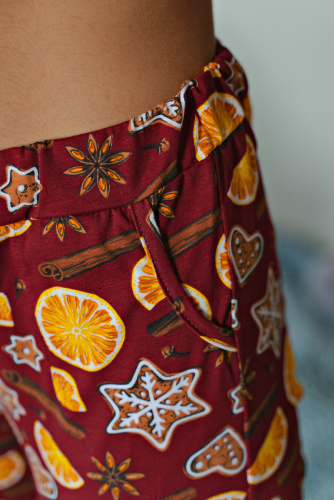 Пижама футболка с брюками ПЖ 030 (Апельсин/Глинтвейн на бордо)