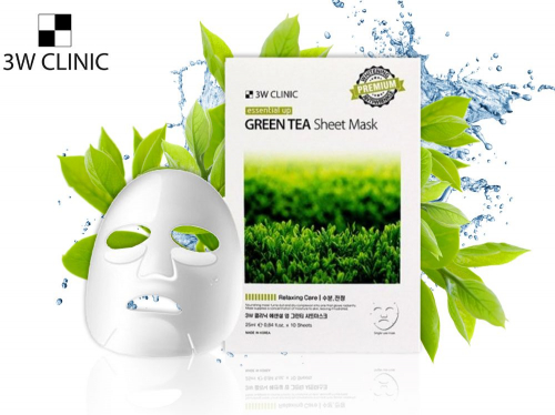 3W Clinic Корейская успокаивающая маска с Зеленым чаем Green Tea (4945), 25 ml