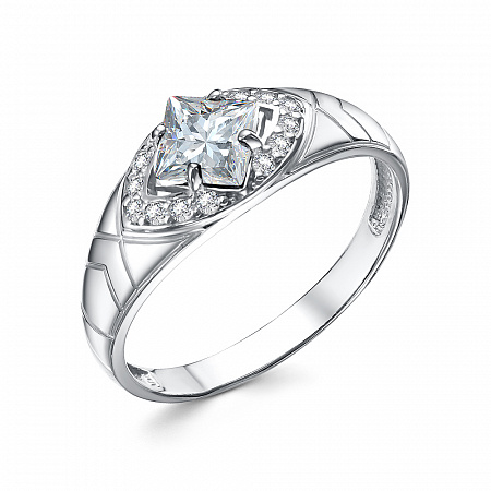 Кольцо с фианитом родированное серебро 925*