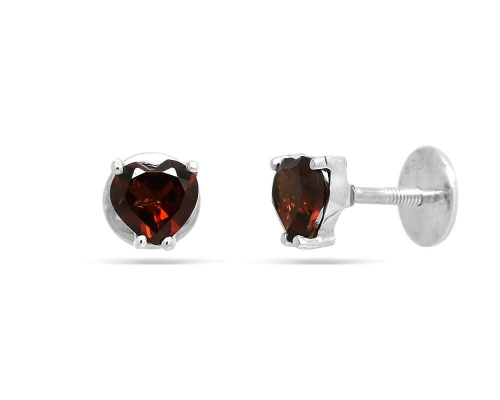 Серьги из серебра гранат, Сердце