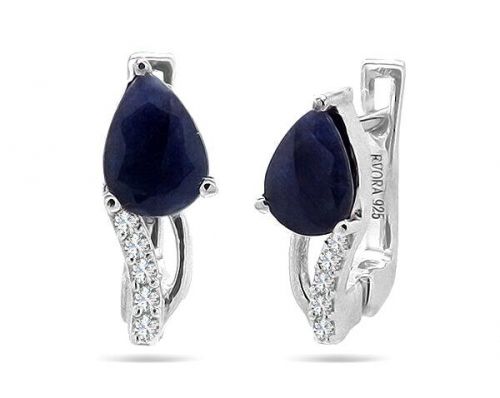 Серьги из серебра сапфир корунд, Акита