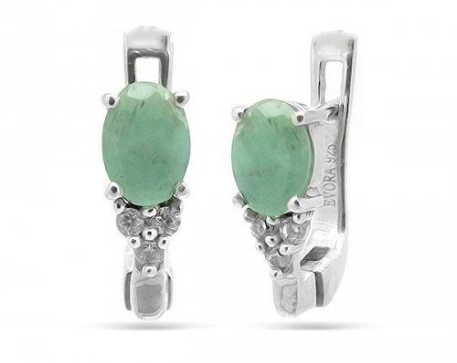 Серьги из серебра изумруд берилл, Горошина