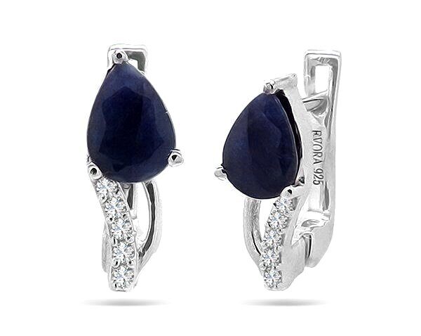 Серьги из серебра сапфир корунд, Акита