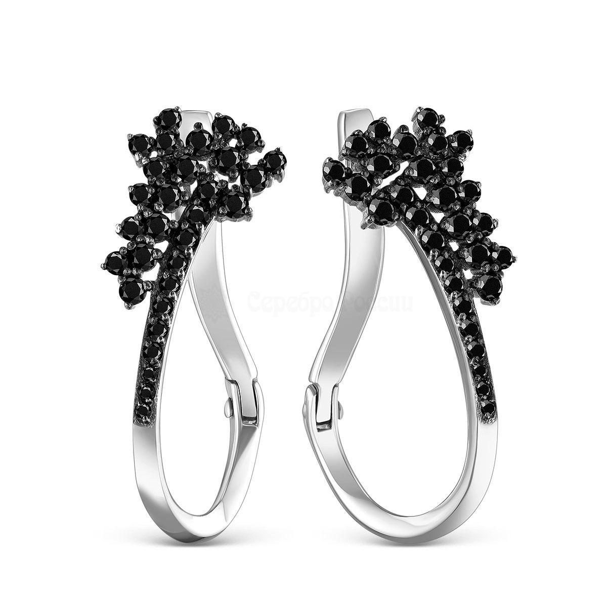 Серьги из серебра с фианитами родированные 925 пробы 2-272р216