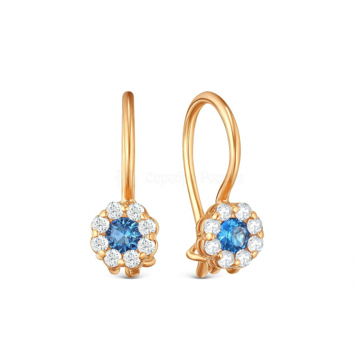 Серьги детские из золочёного серебра с фианитами 925 пробы п8-981-2з202