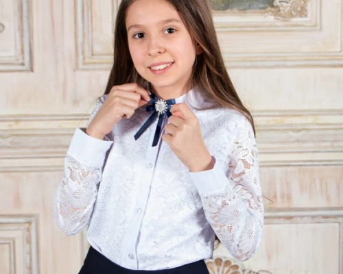 Блузка детская гипюровая с брошью SP008. 1 белый