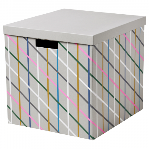 TJENA ТЬЕНА, Коробка с крышкой, серый разноцветный/бумага, 32x35x32 см