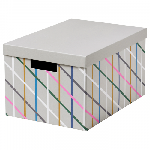 TJENA ТЬЕНА, Коробка с крышкой, серый разноцветный/бумага, 25x35x20 см