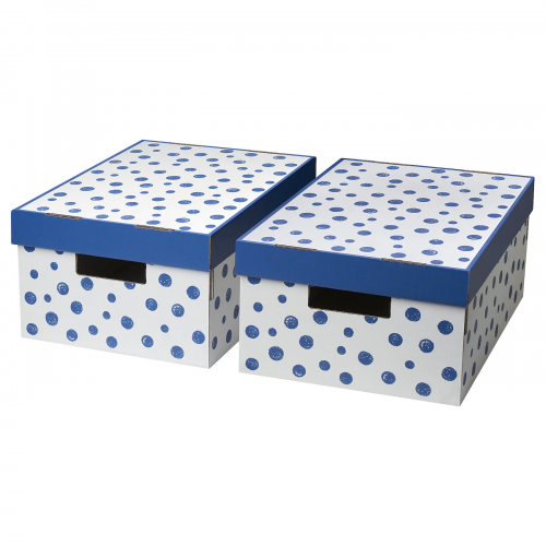 PINGLA ПИНГЛА, Коробка с крышкой, точечный/синий, 28x37x18 см