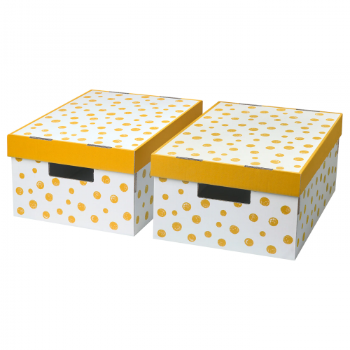 PINGLA ПИНГЛА, Коробка с крышкой, точечный/оранжевый, 28x37x18 см
