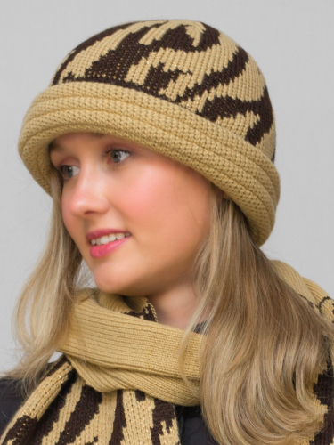 Комплект шляпа+шарф женский весна-осень Mariana (Цвет бежевый), размер 56-58, шерсть 30%