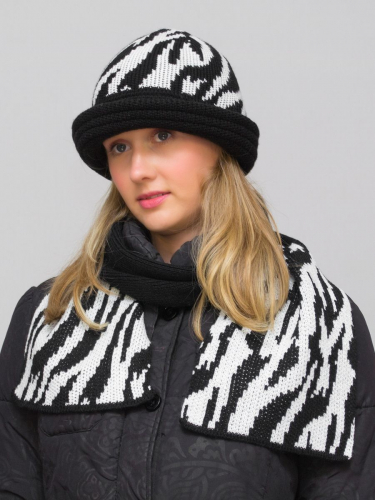 Комплект шляпа+шарф женский весна-осень Mariana (Цвет черный), размер 56-58, шерсть 30%