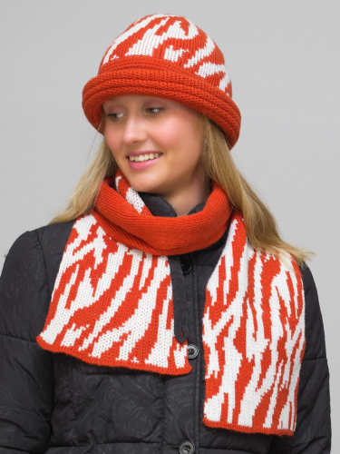 Комплект шляпа+шарф женский весна-осень Mariana (Цвет оранжевый), размер 56-58, шерсть 30%