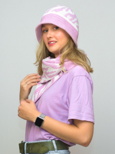 Комплект шляпа+шарф женский весна-осень Mariana (Цвет светло-сиреневый), размер 56-58, шерсть 30%