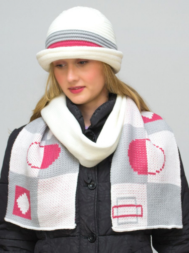 Комплект шляпа+шарф женский весна-осень Mario (Цвет розовый), размер 56-58, шерсть 30%