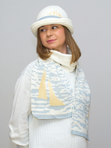 Комплект шляпа+шарф женский весна-осень Sailor (Цвет белый), размер 56-58, шерсть 30%