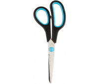 Ножницы OfficeSpace 19см, эргономичные ручки, черные с синими вставками, ПВХ чехол с европодвесом, 264903