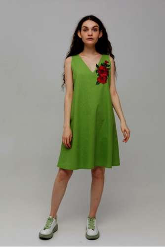 Платье-трапеция с розами - Р 2835