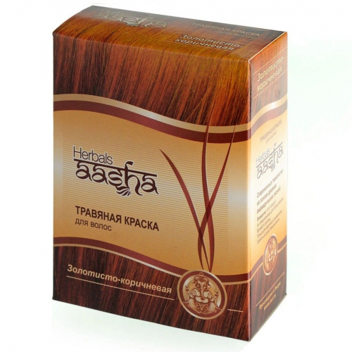 Травяная краска для волос на основе индийской хны, Aasha Herbals, золотисто-коричневый