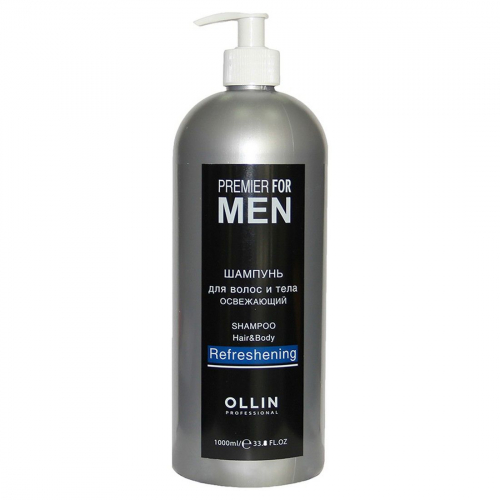 Шампунь для волос и тела освежающий Ollin premier for men, 1000 мл