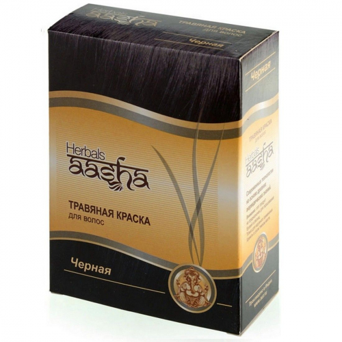 Травяная краска для волос на основе индийской хны, Aasha Herbals, чёрный