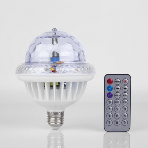 Лампа Хрустальный шар, d=12 см, 220V, вращение, Bluetooth, пульт, музыка, цоколь Е27, RGB