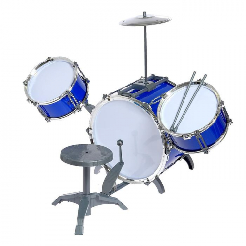 Барабанная установка Jazz, 3 барабана, тарелка, палочки, стульчик, МИКС