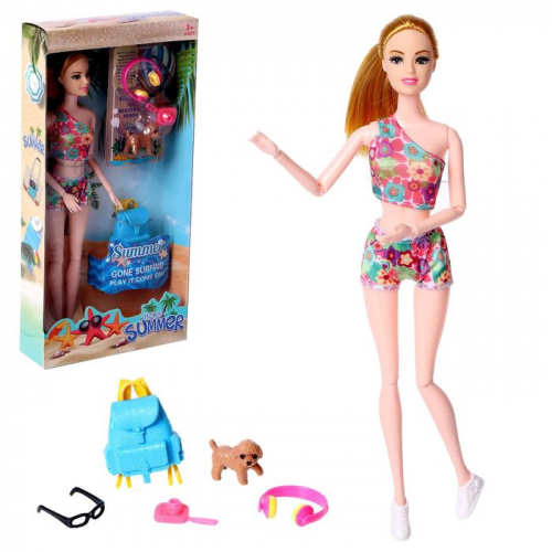 Кукла-модель «Джессика на пляже» шарнирная, с питомцем и аксессуарами, МИКС