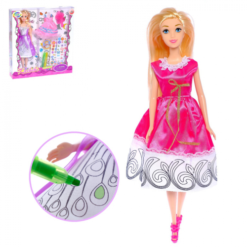Кукла-модель «Лиза» в платье для рисования, с наклейками и аксессуаром, МИКС