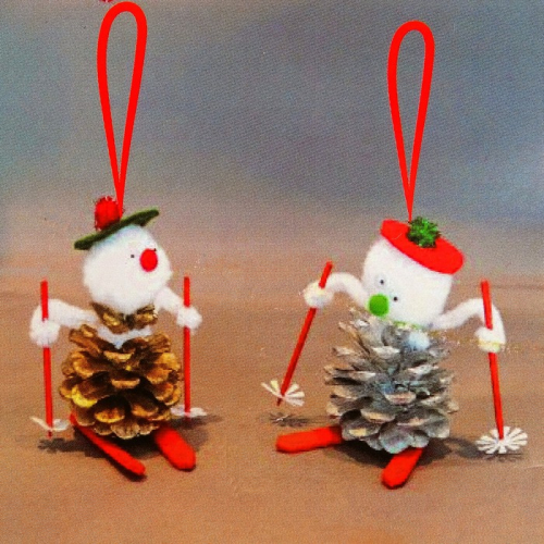 Набор для создания подвесной ёлочной игрушки из шишек «Снеговики на лыжах», набор 4 шт.