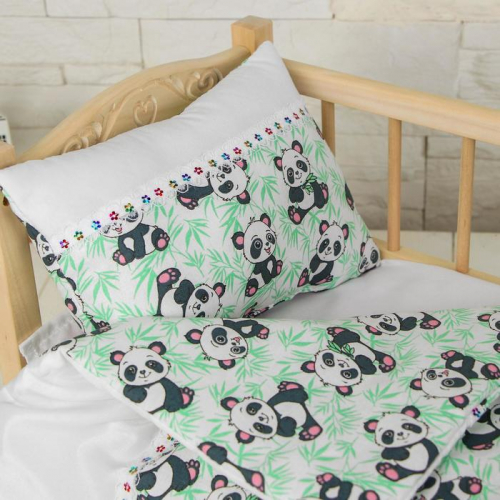 Постельное бельё для кукол «Панды на белом», простынь, одеяло, подушка