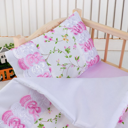 Кукольное постельное «Цветы на белом», простынь, одеяло 46х36 см, подушка 27х17 см