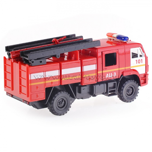 Машина металл. Kamaz 43502 Пожарная АЦ 15 см, (открыв. двери, подвиж дет, ) инерц, в коробке