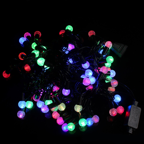 Гирлянда шарик граненый с коннектором 70 LED 8 м чёрный провод цветная