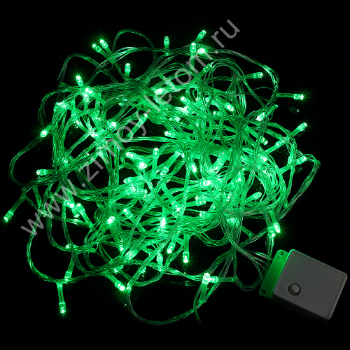 Гирлянда 100 LED 9 м прозрачный провод зелёная