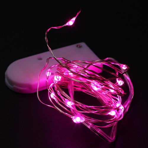 Гирлянда светодиодная роса 20 LED 2 м на плоских батарейках розовая