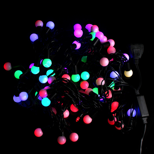 Гирлянда мультишарики d=1.7 см 70 LED 8 м чёрный провод цветная