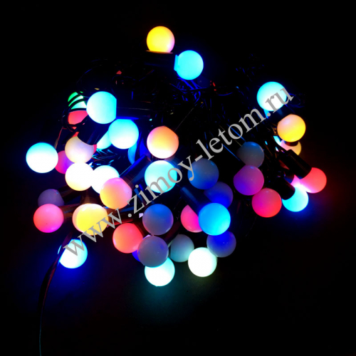 Гирлянда мультишарики d=1.7 см 70 LED 8 м чёрный провод 7 цветов