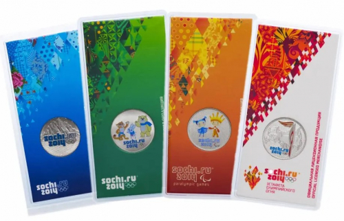 25 рублей 2011-2014 СОЧИ цветные - комплект из 4 монет в блистерах