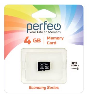 Карта памяти MicroSD Perfeo 4GB class 10 без адаптера (economy)